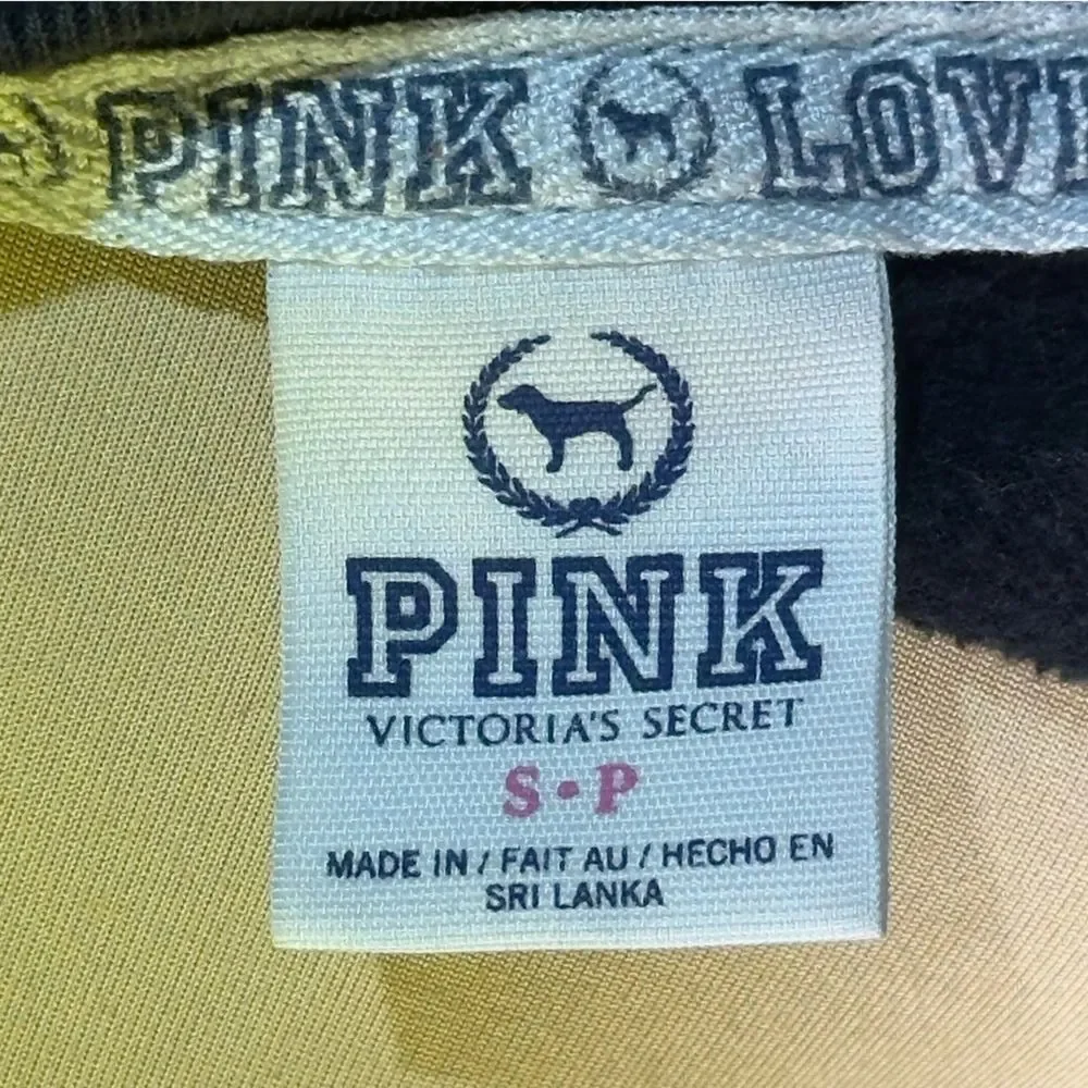 PINK Victoria's Secret Black Sweatshirt with Pink Cheetah Lettering sz S